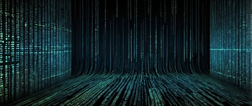 Futuristic digital matrix of green code. Ideal for concepts involving programming, cyber-security, and digital technology.