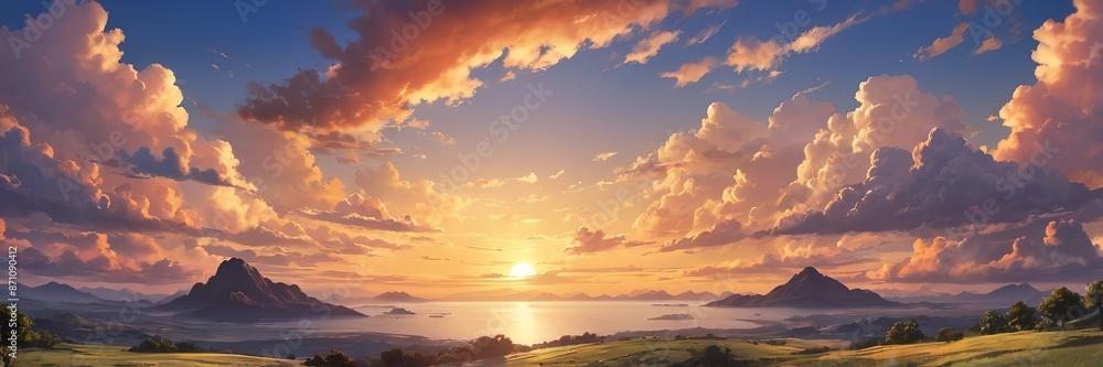 Aufkleber sunset view with clouds background