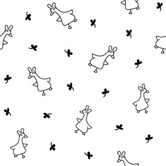 Obraz premium Funny goose characters. Seamless pattern. Coloring Page. Cute cartoon kawaii duck. Hand drawn style. Vector drawing. Design ornaments.