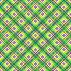  Plaid geometric diagonal seamless pattern. Checkered yellow color cartoon isolated textile print pattern. Vector illustration on background