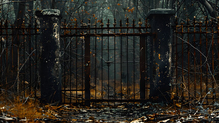 A rusty gate with graffiti on it