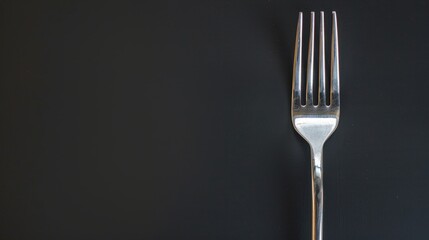 Close up of stainless fork with copy space on black background