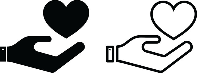 Hand Holding Heart Line Icon, Heart in Hand Line Icon. Love icon.
