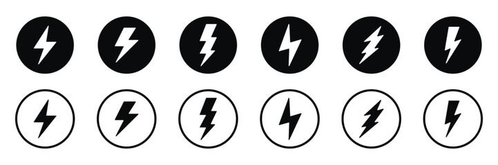 Set of flash lightning Electric power icon collection. Thunderbolt Symbol. Vector Illustration.