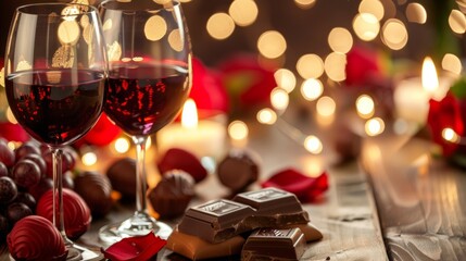 Romantic evening with wine and chocolate