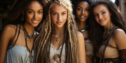 Obraz premium group of happy laughing female teenagers