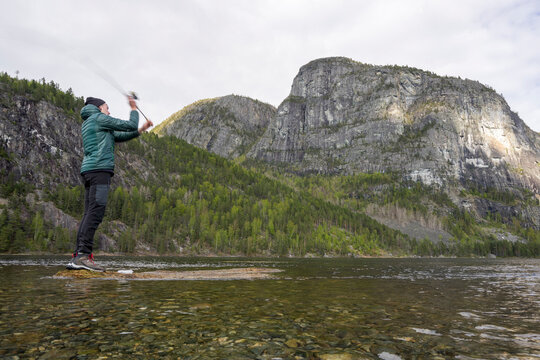 Fishing a river in Norway