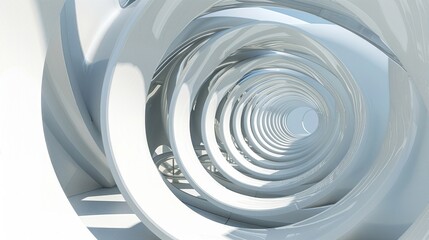 A mesmerizing abstract geometric 3D with a swirling tunnel of intertwined white shapes, creating an intriguing visual pattern.