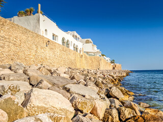 Beach in front of the medina of Hammamet, Tunisia