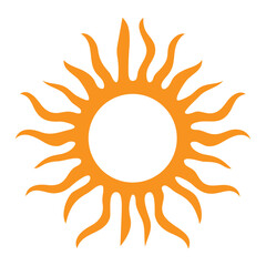 An orange sun with long, curved rays