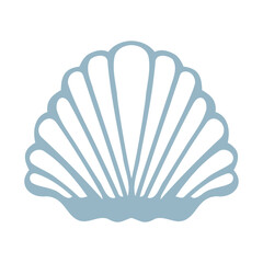 A simple blue seashell icon or symbol on a white background