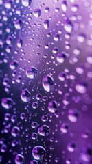 "Shimmering Purple Water Droplets on Glass"