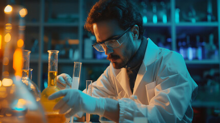 Researcher preparing labels for a double-blind study, methodical and precise environment, left third copy space