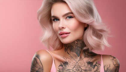 Naklejka premium Young Woman on Pastel Pink Background 