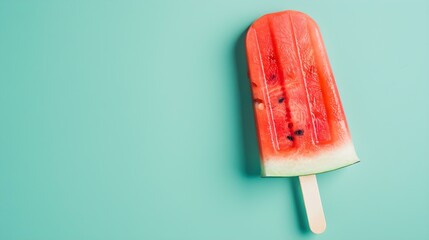 Watermelon Popsicle on a cyan Background with Copy Space