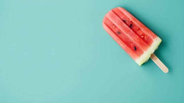 Watermelon Popsicle on a cyan Background with Copy Space