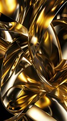 Mesmerizing gold metallic shapes in swirling motion ecstasy