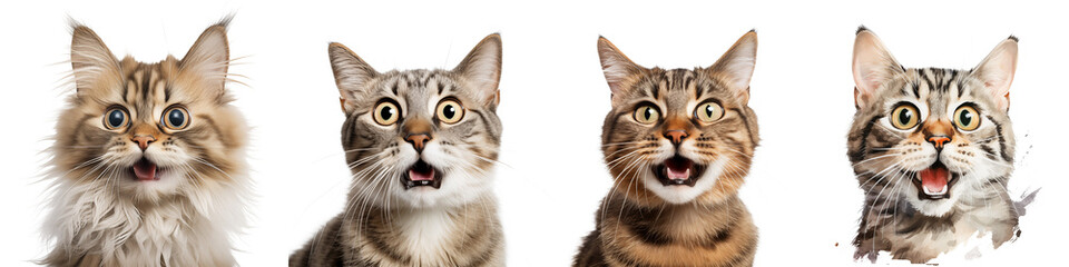 Obraz premium Set of cats with different emotions isolated on transparent background. Banner design 