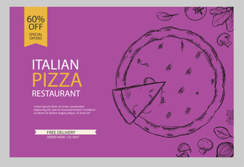 pizza banner ads with purple colour background.