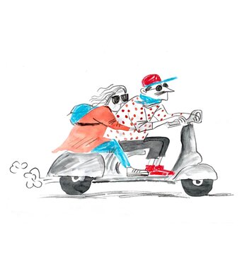 Man and woman on the scooter