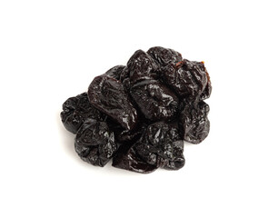 Dry Plums Isolated, Dried Black Fruits, Prune Group, Dry Plum Fruit on White Background