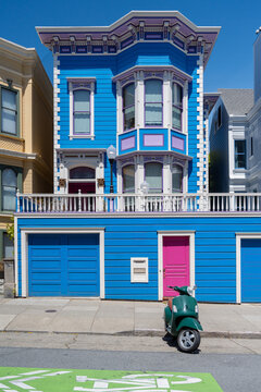 Green Motorcycle Parked In San Francisco