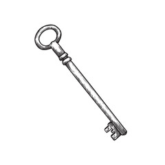 Hand drawn vintage key. Sketch style retro design. Safety and private symbol. Vector illustration isolated on white.