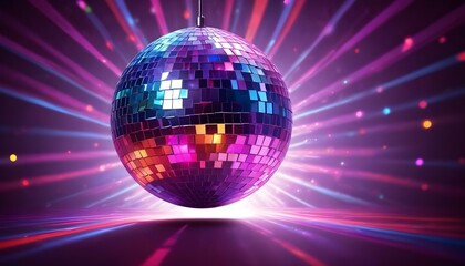 Obraz premium Disco ball sphere with colorful disco lights for party nights significantly wallpaper background