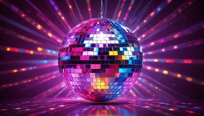 Obraz premium Disco ball sphere with colorful disco lights for party nights significantly wallpaper background