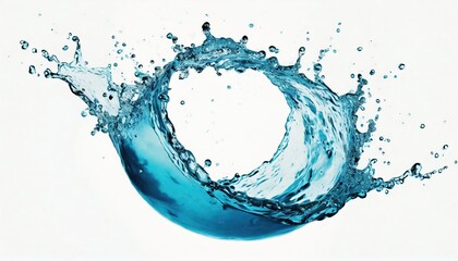 Rounded splash of blue water isolated on white background
