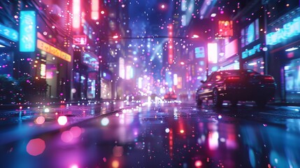 Neon City Street at Night