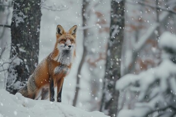 Obraz premium Red Fox in a Snowy Winter Forest