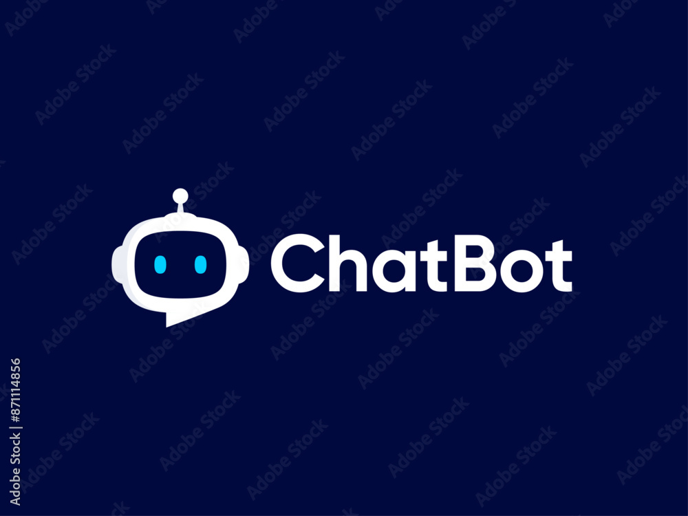Poster robot head with speech bubble in laptop screen. chatbot concept. online communication with chat bot 