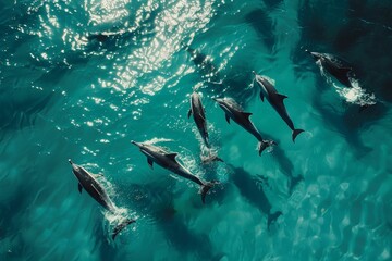 Fototapeta premium Dolphins Swimming in Turquoise Waters