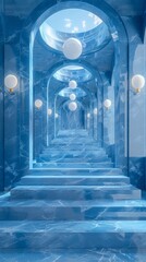 blue geometric Stone and Rock shape background, minimalist mockup for podium display or showcase.