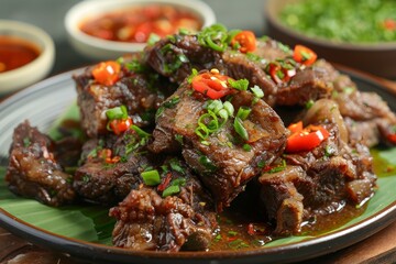 Beef oxtail cooked until tender fried and served with spicy balado sauce