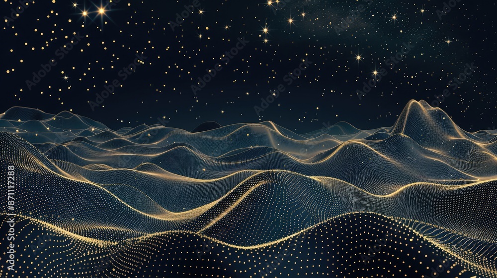 Aufkleber abstract blue and orange wave pattern with glowing dots and dark background. abstract image of vibra