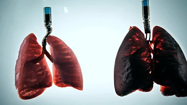 the stark difference between smokers' lungs and non-smokers' lungs. blackened, tar-filled lungs contrasted with healthy, pink lungs, highlighting the impact of smoking