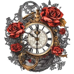 Gothic antique clock watercolor illustration