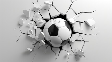 Soccer Ball Wallpaper. 3D Illustration of Football Breaking through White Wall