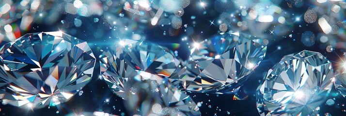 Brilliant 3D diamond formations, sparkling with clarity, exuding opulence, detailed and realistic, perfect for high-end layouts, set against a midnight blue background with light effects
