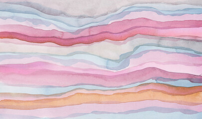 Ink Wave watercolor hand drawn strip line stain blot. Paper marble texture background.