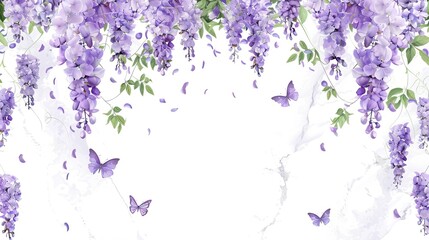 Syringa flower on marble background. Purple flower mural wallpaper. High quality AI generated image