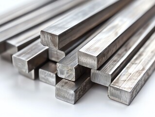 Close-up of flat nickel bars on a white background, focusing on their shiny, smooth surface and durability, perfect for high-performance and industrial applications