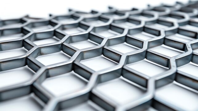 Close-up of galvanized wire mesh with hexagonal patterns, isolated on white, showcasing its precise structure and metallic finish, ideal for construction and fencing visuals