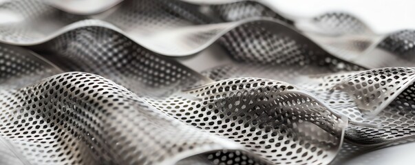 Close-up shot of fine wire mesh with intricate patterns, isolated on white, showcasing its precision and industrial quality, ideal for filtration and reinforcement themes