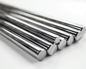 High-detail image of chrome spring steel bars laid out on a white background