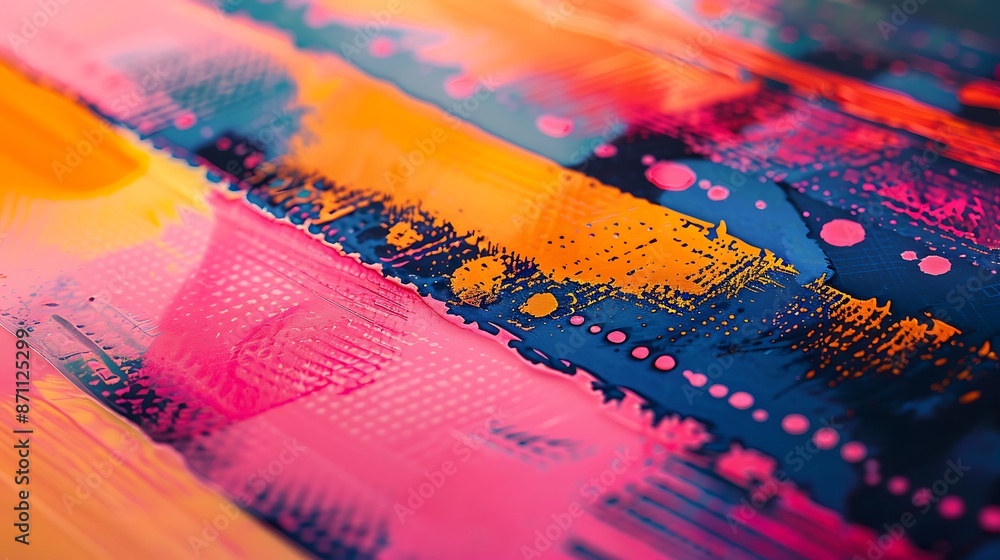 Poster A detailed shot of a risograph print with a layered design, showcasing the ability to create unique effects with multiple ink colors