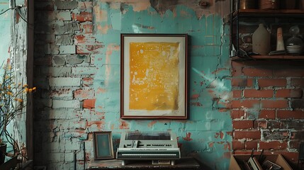 A vintage-inspired scene featuring a risograph poster displayed on a weathered brick wall, emphasizing the nostalgic and handmade aesthetic