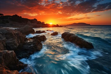 Obraz premium impressive cliff coast and sunset ocean